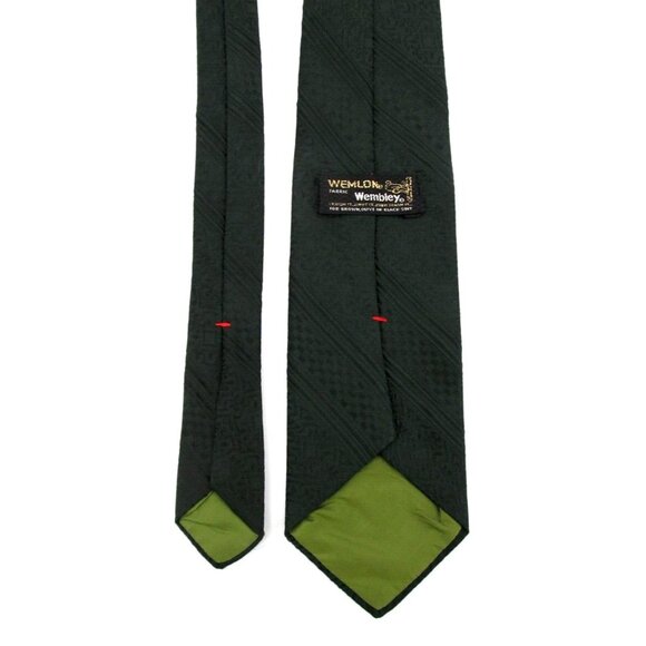 Vintage 70s Wemlon by Wembley Necktie Green Textured Brocade Wide 54x4" - Picture 4 of 10